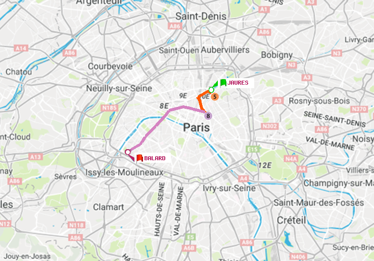 plan itinéraire ratp de Jaurès à Balard