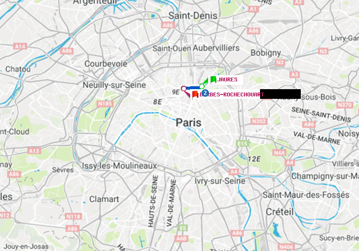 plan itinéraire ratp de Jaurès à Barbès-Rochechouart