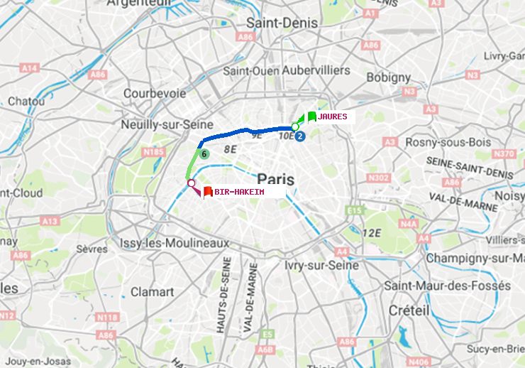 plan itinéraire ratp de Jaurès à Bir-Hakeim (Grenelle)