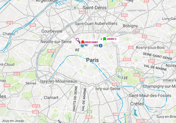 plan itinéraire ratp de Jaurès à Brochant