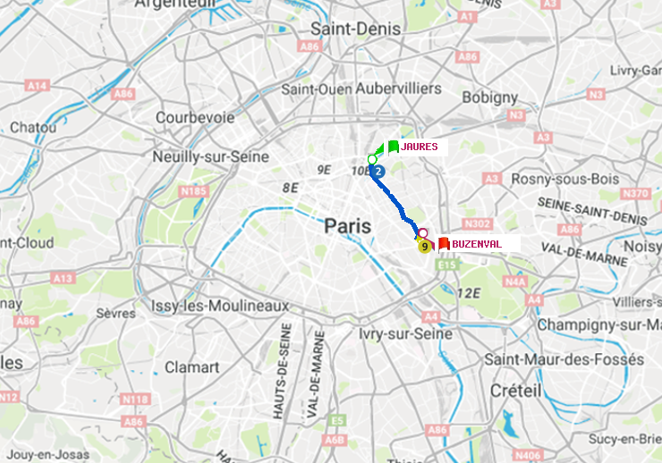 plan itinéraire ratp de Jaurès à Buzenval