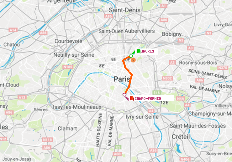 plan itinéraire ratp de Jaurès à Campo-Formio