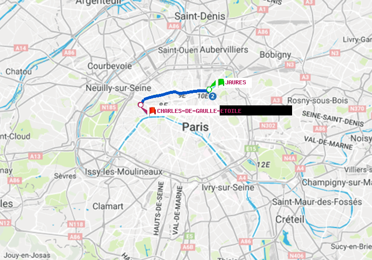 plan itinéraire ratp de Jaurès à Charles de Gaulle-Etoile