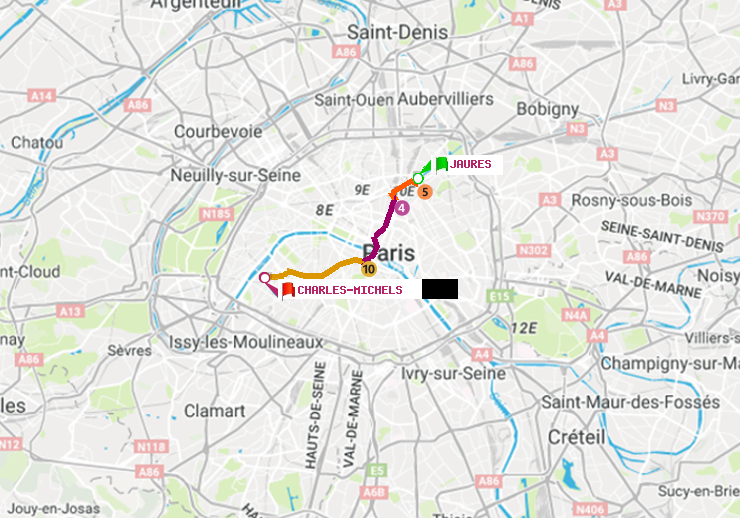 plan itinéraire ratp de Jaurès à Charles Michels