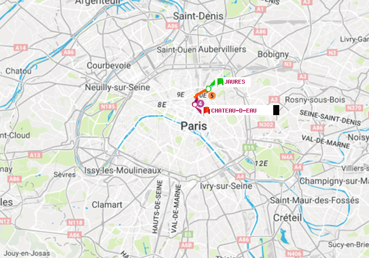 plan itinéraire ratp de Jaurès à Château d