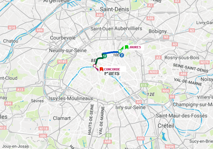 plan itinéraire ratp de Jaurès à Concorde