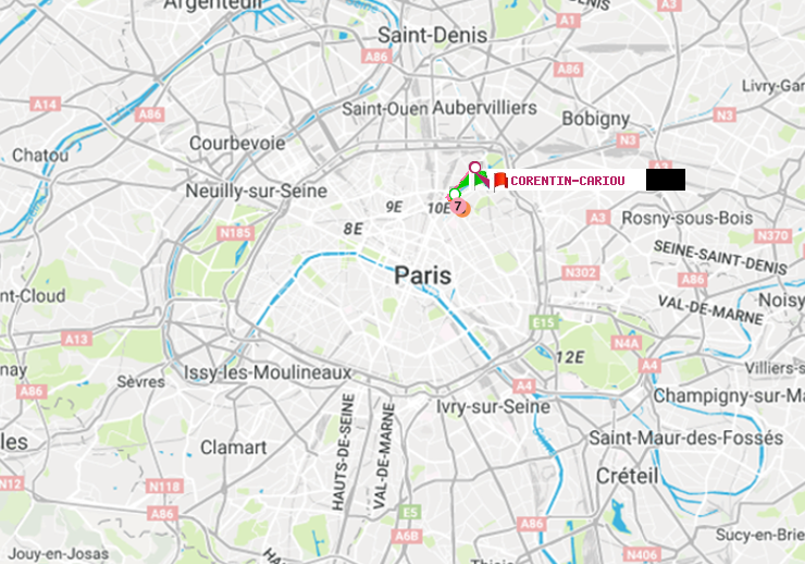 plan itinéraire ratp de Jaurès à Corentin-Cariou