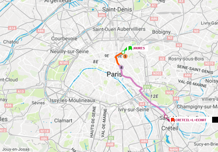 plan itinéraire ratp de Jaurès à Créteil-L