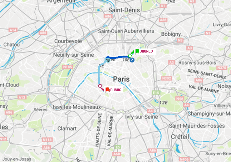 plan itinéraire ratp de Jaurès à Duroc