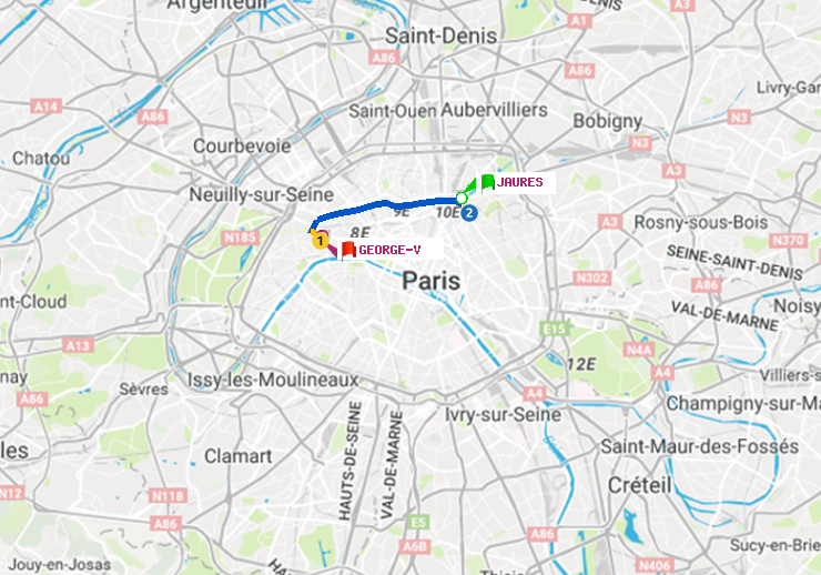 plan itinéraire ratp de Jaurès à George V