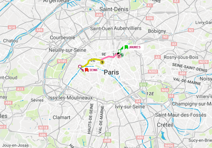 plan itinéraire ratp de Jaurès à Iéna