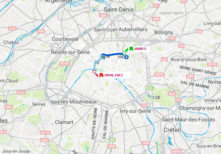 plan itinéraire ratp de Jaurès à Invalides