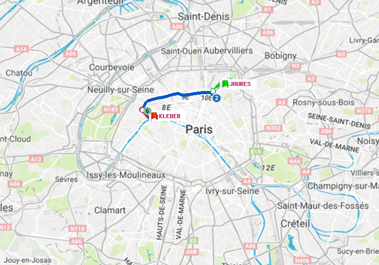 plan itinéraire ratp de Jaurès à Kléber