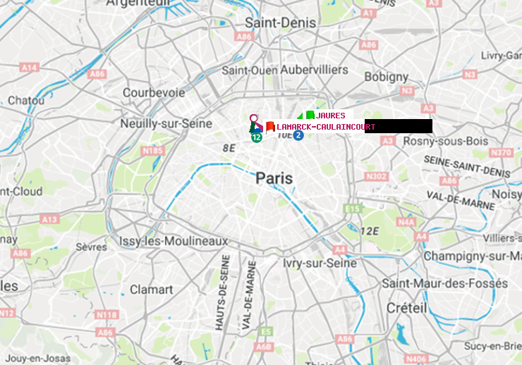 plan itinéraire ratp de Jaurès à Lamarck-Caulaincourt