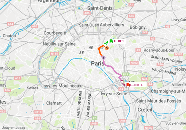 plan itinéraire ratp de Jaurès à Liberté