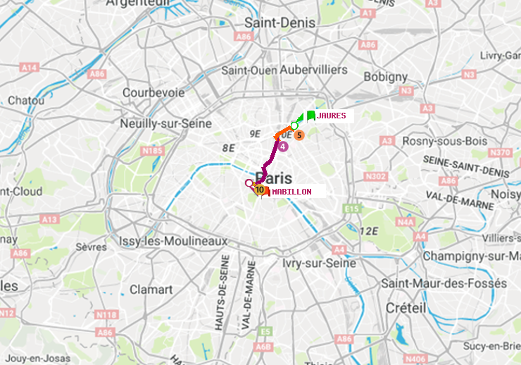 plan itinéraire ratp de Jaurès à Mabillon