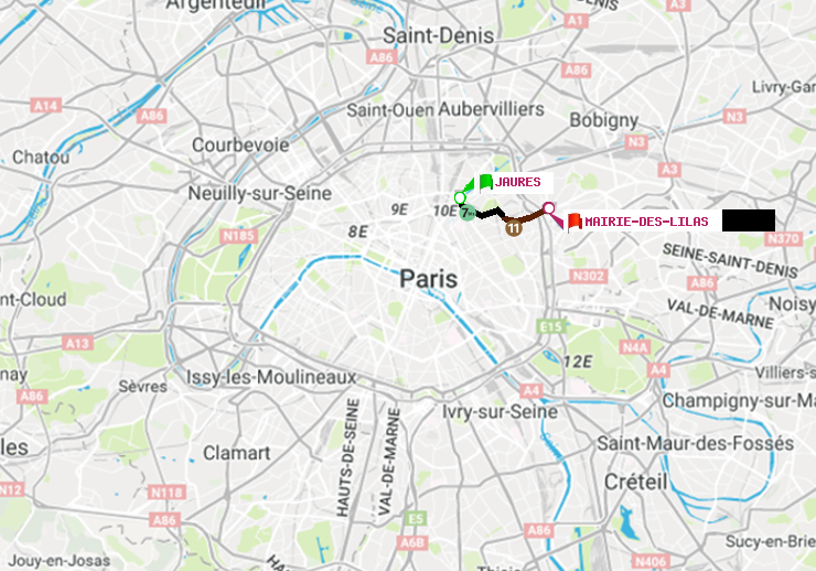 plan itinéraire ratp de Jaurès à Mairie des Lilas