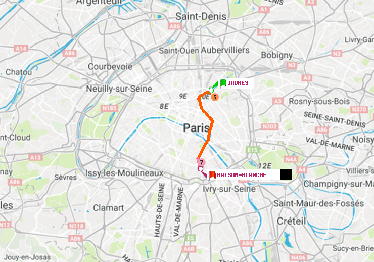 plan itinéraire ratp de Jaurès à Maison Blanche