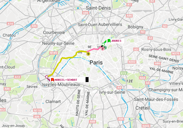 plan itinéraire ratp de Jaurès à Marcel Sembat