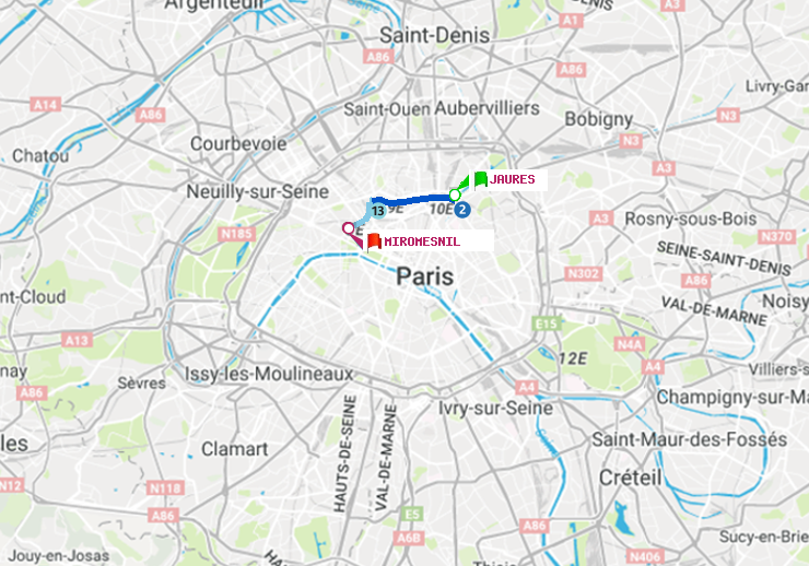 plan itinéraire ratp de Jaurès à Miromesnil
