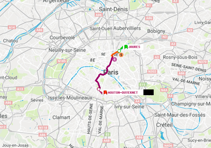 plan itinéraire ratp de Jaurès à Mouton-Duvernet
