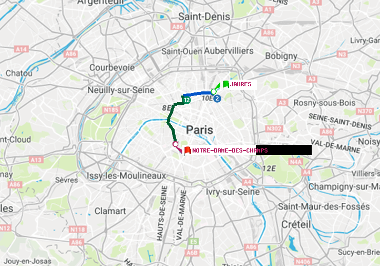 plan itinéraire ratp de Jaurès à Notre-Dame des Champs