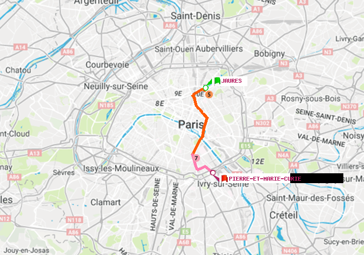 plan itinéraire ratp de Jaurès à Pierre et Marie Curie