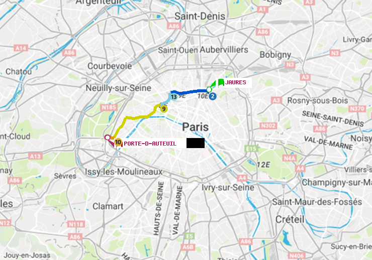 plan itinéraire ratp de Jaurès à Porte d
