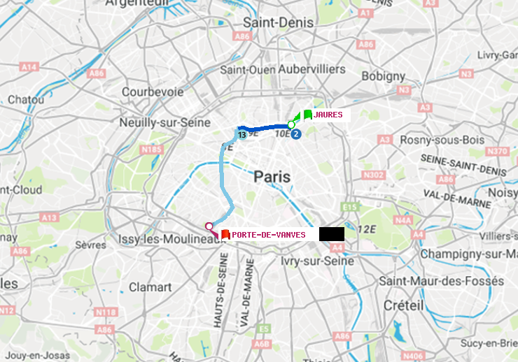plan itinéraire ratp de Jaurès à Porte de Vanves