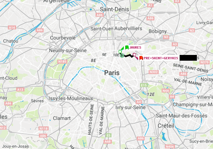 plan itinéraire ratp de Jaurès à Pré-Saint-Gervais