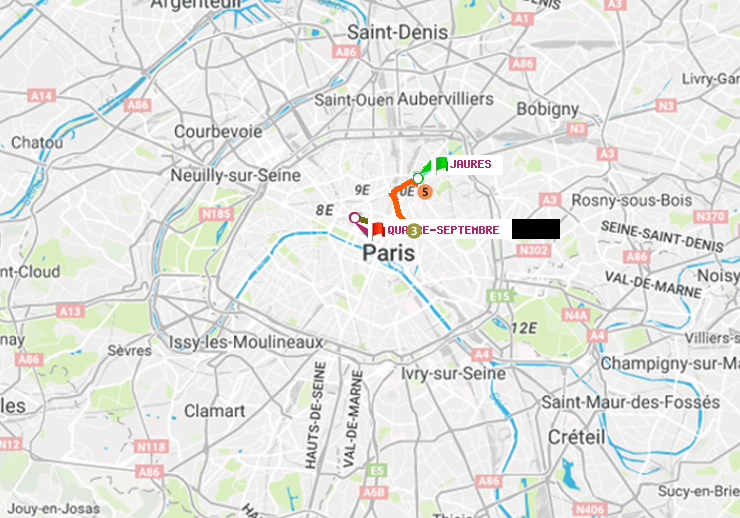plan itinéraire ratp de Jaurès à Quatre Septembre