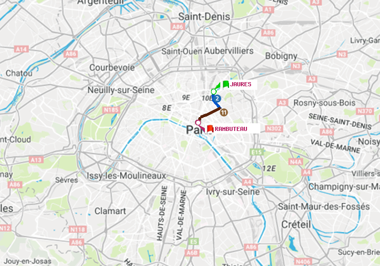 plan itinéraire ratp de Jaurès à Rambuteau