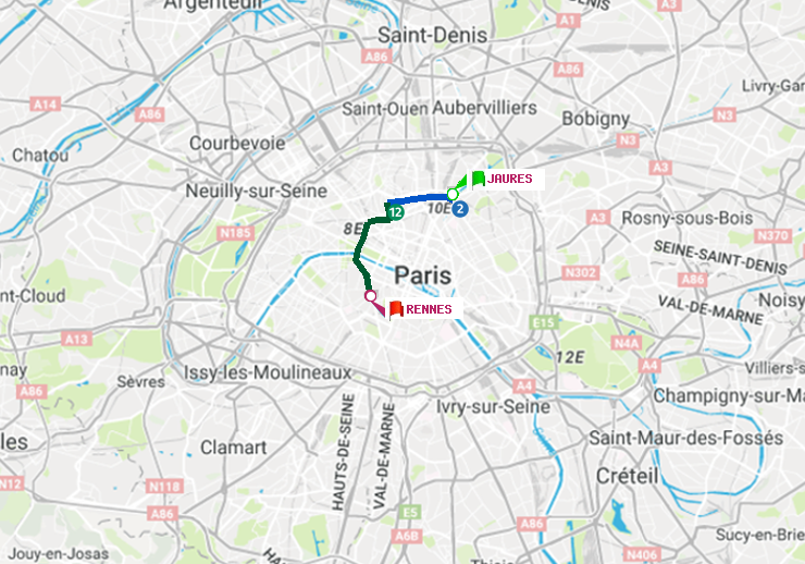 plan itinéraire ratp de Jaurès à Rennes
