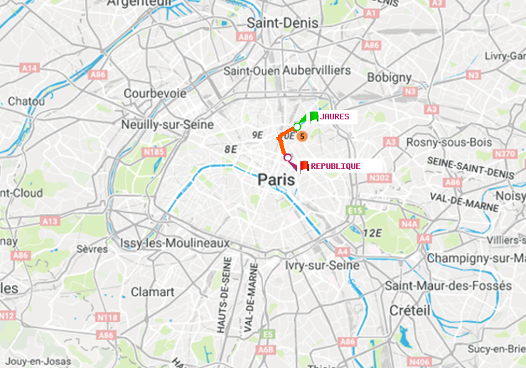 plan itinéraire ratp de Jaurès à République