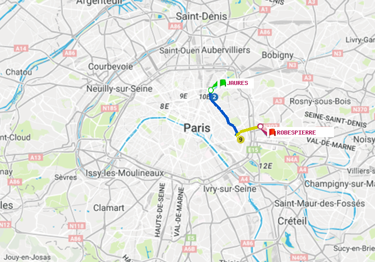 plan itinéraire ratp de Jaurès à Robespierre