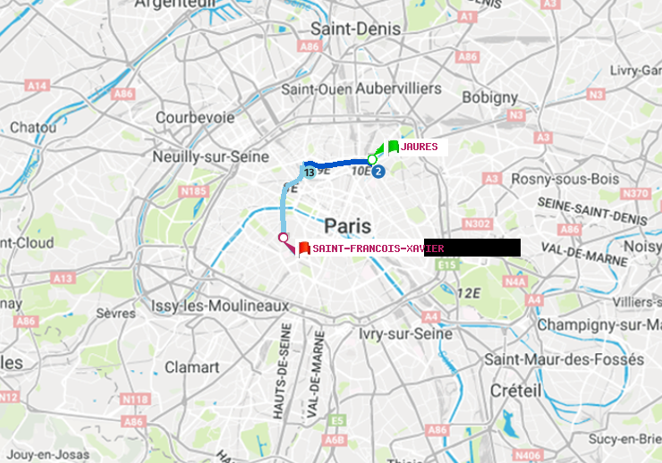 plan itinéraire ratp de Jaurès à Saint-Francois-Xavier