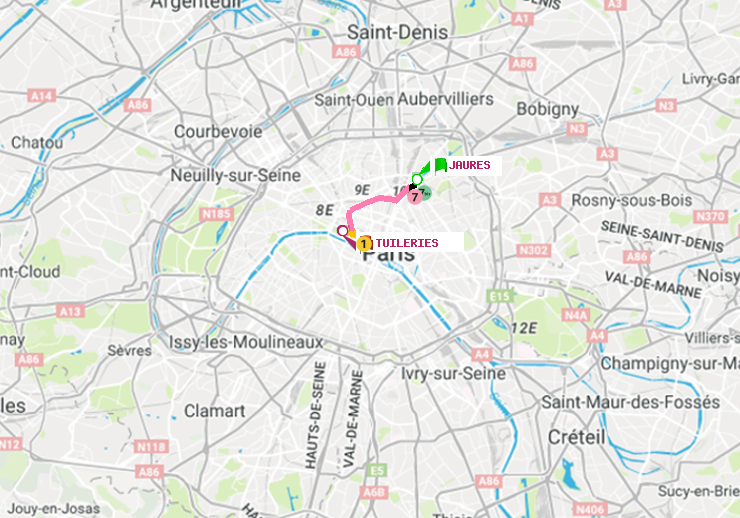 plan itinéraire ratp de Jaurès à Tuileries