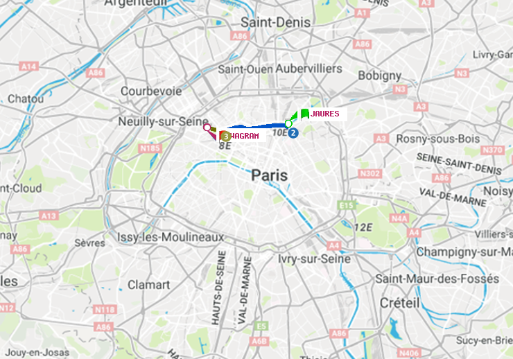 plan itinéraire ratp de Jaurès à Wagram