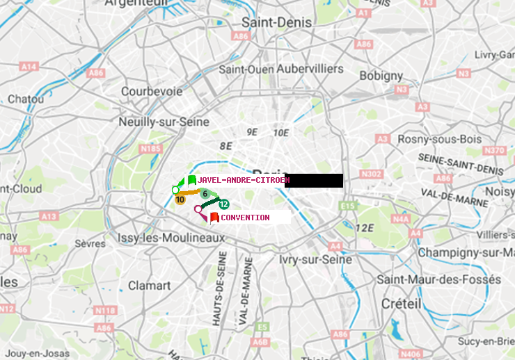 plan itinéraire ratp de Javel-André-Citroen à Convention
