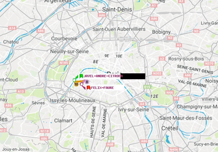 plan itinéraire ratp de Javel-André-Citroen à Félix Faure