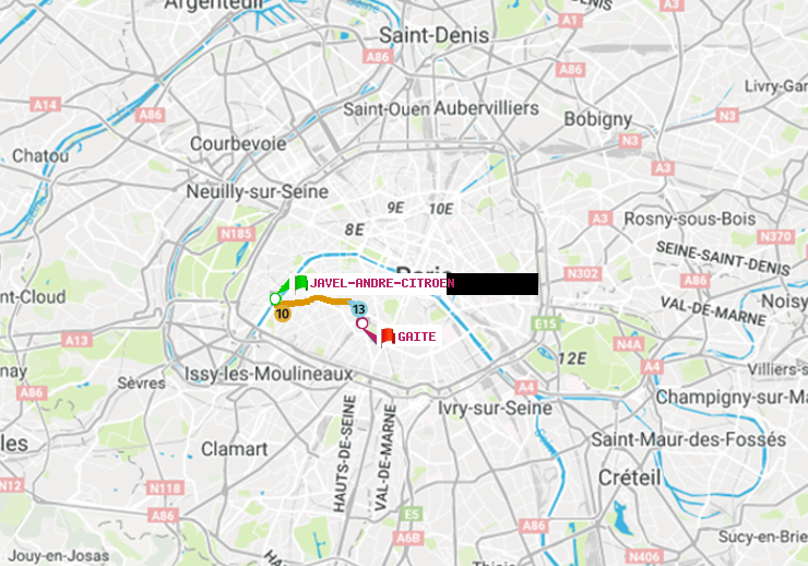 plan itinéraire ratp de Javel-André-Citroen à Gaité