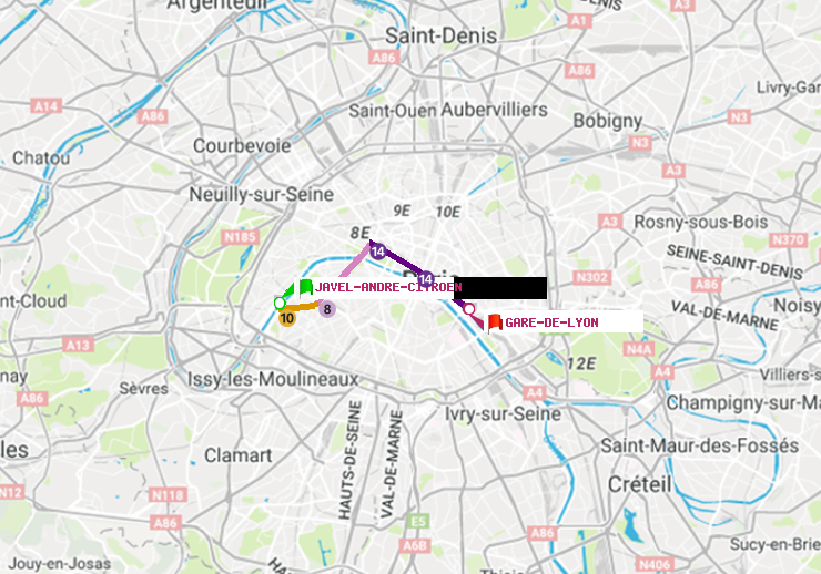 plan itinéraire ratp de Javel-André-Citroen à Gare de Lyon