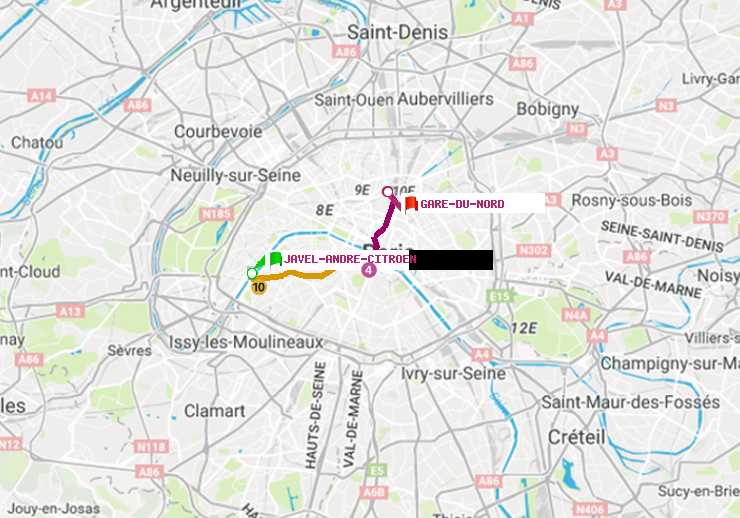 plan itinéraire ratp de Javel-André-Citroen à Gare du Nord