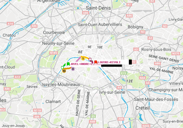 plan itinéraire ratp de Javel-André-Citroen à Louvre-Rivoli