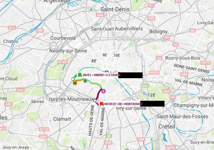 plan itinéraire ratp de Javel-André-Citroen à Mairie de Montrouge