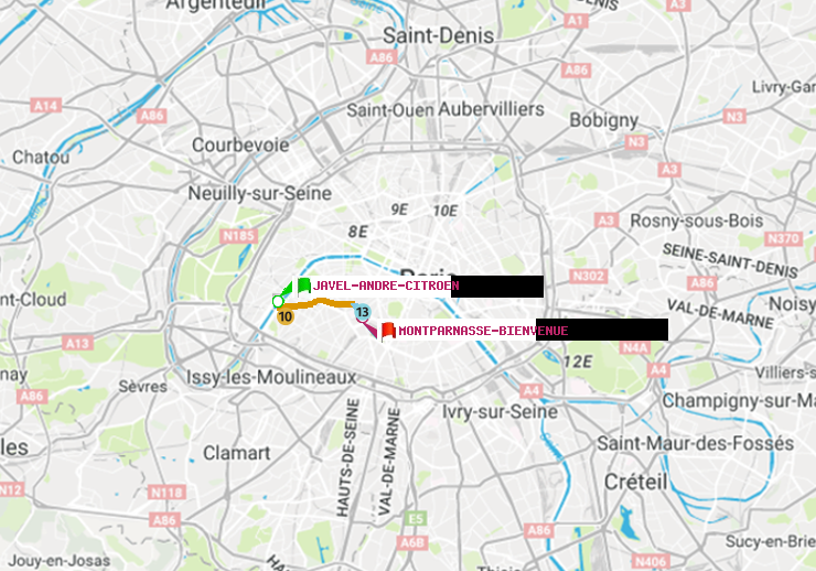 plan itinéraire ratp de Javel-André-Citroen à Montparnasse-Bienvenue