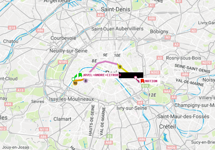 plan itinéraire ratp de Javel-André-Citroen à Nation