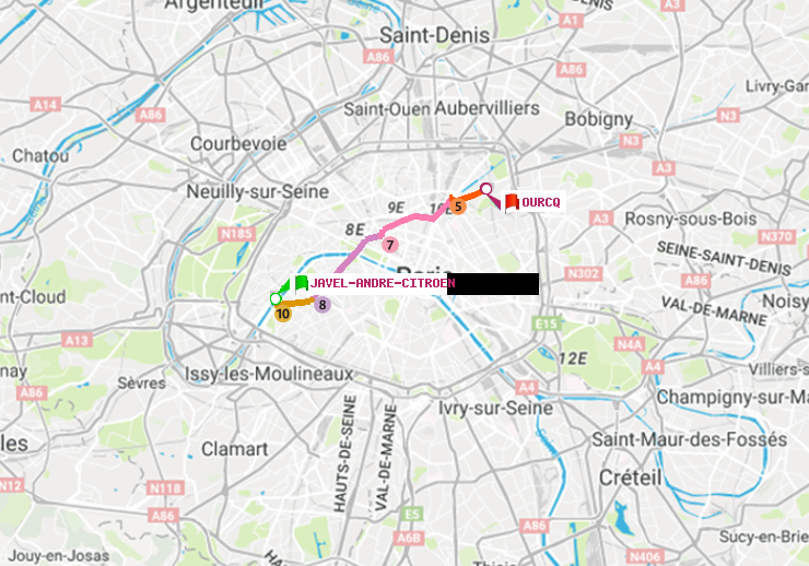 plan itinéraire ratp de Javel-André-Citroen à Ourcq