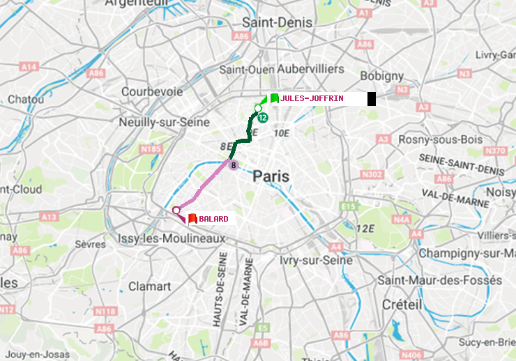 plan itinéraire ratp de Jules Joffrin à Balard