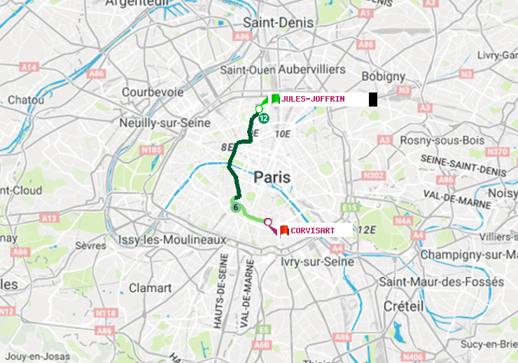 plan itinéraire ratp de Jules Joffrin à Corvisart